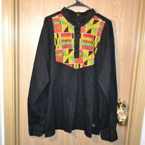 D'iyanu Black Multipattern African Print Applique Cotton Blend T-Shirt size 3X